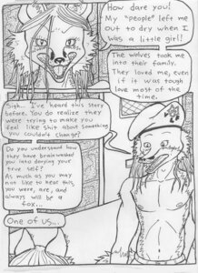 Rating: Questionable Score: 0 Tags: anthro black_and_white canid canine clothed clothing comic dialogue duo e621 english_text female fox hi_res male mammal monochrome pen_(artwork) profanity text traditional_media_(artwork) triadfox User: bunchy7s