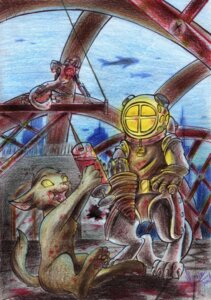 Rating: Questionable Score: 0 Tags: 2k_games ambiguous_gender anthro big_daddy_(bioshock) big_sister_(bioshock) bioshock blood bodily_fluids domestic_cat e621 fantasyisland felid feline felis group hi_res little_sister_(bioshock) mammal underwater water yunaki User: bunchy7s