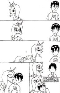 Rating: Safe Score: 0 Tags: comic e621 equid equine female feral friendship_is_magic hasbro horse human kissing male mammal monochrome my_little_pony pony princess_luna_(mlp) ricedawg User: bunchy7s