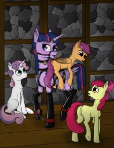 Rating: Questionable Score: 0 Tags: 2013 absurd_res amber_eyes apple_bloom_(mlp) bdsm blush bound bridle chain clothing collar cutie_mark_crusaders_(mlp) e621 earth_pony equid equine feathered_wings feathers female feral friendship_is_magic fur green_eyes group hair harness hasbro hi_res horn horse legwear mammal multicolored_hair my_little_pony mythological_creature mythological_equine mythology orange_body orange_feathers orange_fur patapony13 pegasus petplay pony ponyplay purple_body purple_eyes purple_feathers purple_fur purple_hair red_hair riding roleplay scootaloo_(mlp) stockings straddling sweetie_belle_(mlp) tail tail_wraps twilight_sparkle_(mlp) two_tone_hair unicorn white_body white_fur winged_unicorn wings wraps yellow_body yellow_fur young young_feral User: bunchy7s