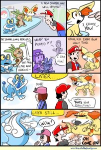Rating: Safe Score: 0 Tags: 2013 ambiguous_gender anthro black_hair brawl_in_the_family brown_hair calem_(pokemon) canid canine chespin clothing comic dialogue dipstick_tail e621 english_text eyebrows eyes_closed eyewear facial_hair fakemon fennekin froakie frown generation_6_pokemon hair hat headgear headwear hi_res human humor inner_ear_fluff instant_karma irony male mammal markings matthew_taranto mustache nintendo obese open_mouth orange_eyes overweight pokemon pokemon_(species) pokemon_trainer smile starter_trio sunglasses tail tail_markings teeth text tongue tuft unibrow yellow_sclera User: bunchy7s