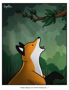 Rating: Safe Score: 0 Tags: ambiguous_gender black_eyes border canid canine dewdrop e621 emily_chan english_text feral fox leaf mammal red_fox solo stupidfox text true_fox white_border User: bunchy7s