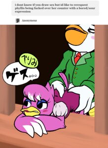 Rating: Explicit Score: 0 Tags: aintsmart animal_crossing anthro avian beak beakstick bird bored disinterested_sex duo e621 english_text female from_behind_position furgonomics lipstick makeup male male/female nintendo pelecaniform pelican pete_(animal_crossing) phyllis_(animal_crossing) profanity sex text translated unimpressed unprofessional_behavior User: bunchy7s Rating: Explicit Score: 0 Tags: aintsmart animal_crossing anthro avian beak beakstick bird bored disinterested_sex duo e621 english_text female from_behind_position furgonomics lipstick makeup male male/female nintendo pelecaniform pelican pete_(animal_crossing) phyllis_(animal_crossing) profanity sex text translated unimpressed unprofessional_behavior User: bunchy7s