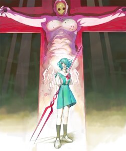 Rating: Safe Score: 0 Tags: angel_(evangelion) blue_hair clothing cross crucifixion digital_media_(artwork) duo e621 eldritch_abomination featureless_chest female full-length_portrait hair human humanoid lance_of_longinus legless lilith_(evangelion) mammal nailed neon_genesis_evangelion not_furry portrait red_eyes rei_ayanami school_uniform student uniform unknown_artist User: bunchy7s