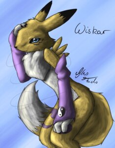 Rating: Safe Score: 0 Tags: ambiguous_gender anthro armwear bandai_namco black_sclera bridal_gauntlets canid canine clothing digimon digimon_(species) digital_media_(artwork) dipstick_tail e621 fur glas_fuchs hand_on_head handwear mammal markings mostly_nude portrait purple_armwear purple_clothing purple_handwear purple_markings renamon solo tail tail_markings three-quarter_portrait white_body white_fur wiskar yellow_body yellow_fur yin_yang User: bunchy7s