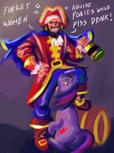Rating: Questionable Score: 0 Tags: 3:4 abstract_background accessory alcohol barrel beard belt bestiality beverage biped blush bodily_fluids boots bottle bottomwear cape captain_morgan clothing container cutie_mark diageo dialogue digital_media_(artwork) digital_painting_(artwork) drooling drunk duo e621 ear_piercing english_text equid equine facial_hair female female_on_human feral footwear friendship_is_magic fur gold_(metal) gradient_background hair hasbro hat headgear headwear holding_bottle holding_container holding_object horse human human_on_feral humor interspecies jewelry larger_male licking liquor looking_at_viewer male male/female male_on_feral mammal multicolored_hair mustache my_little_pony necktie painting_(artwork) pants piercing pink_hair pirate pirate_hat pony purple_body purple_eyes purple_fur purple_hair quadruped rum saliva shaded shirt shoes simple_background size_difference smaller_female standing substance_intoxication tail text tongue tongue_out topwear twilight_sparkle_(mlp) two_tone_hair unknown_artist User: bunchy7s
