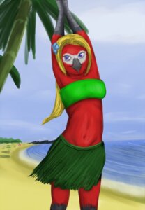 Rating: Safe Score: 0 Tags: anthro avian beach beak bird breasts clothed clothing detailed_background e621 female front_view grass_skirt hardyrr non-mammal_breasts outside parrot raised_arm sand sea seaside skimpy sky solo toony water User: bunchy7s