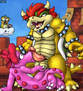 Rating: Explicit Score: 0 Tags: ambiguous_gender anthro balls balls_fondling birdetta birdo bowser castle dinosaur fellatio lakitu male mario_(series) monster monster_boy nanimoose nintendo oral penis precum reptile rule34 scalie size_difference straight_hair super_mario_bros. video_game User: bunchy7s