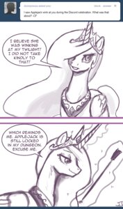 Rating: Questionable Score: 0 Tags: 2011 ask_blog ask_princess_molestia bdsm bondage bound comic crown dialogue dominant dominatrix e621 english_text equid equine fan_character feathered_wings feathers female feral friendship_is_magic hair hasbro headgear horn john_joseco long_hair magic mammal monochrome my_little_pony mythological_creature mythological_equine mythology princess princess_celestia_(mlp) princess_molestia royalty solo stated_homosexuality stated_sexuality text tiara tumblr winged_unicorn wings User: bunchy7s