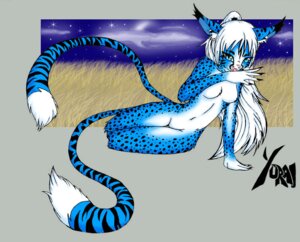 Rating: Questionable Score: 0 Tags: anthro blue_body blue_eyes blue_fur e621 felid female fur hair hybrid mammal multi_tail nude ponytail simple_background solo tail white_hair yuraichan User: bunchy7s
