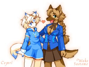 Rating: Safe Score: 0 Tags: 2010 4:3 anthro bottomwear breasts canid canine canis cleavage clothed clothing domestic_dog duo e621 female japanese_description kemono low_res luel_koforia_(kinoayuri) mammal romantic romantic_couple saotome_waho school_uniform shio_inu shirt simple_background skirt tail topwear uniform User: bunchy7s