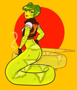 Rating: Questionable Score: 0 Tags: absurd_res apode breasts clothed clothing draconcopode e621 fangs female hi_res jacket leather leather_clothing leather_jacket leather_topwear legless naga non-mammal_breasts ohsadface reptile scalie serpentine smoking snake solo teeth topwear User: bunchy7s