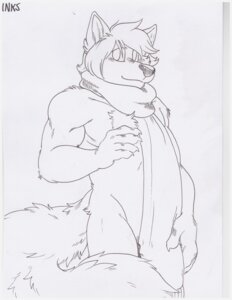 Rating: Questionable Score: 0 Tags: absurd_res anthro biceps biped black_and_white black_nose blush border bulge canid canine cappuccino chest_tuft chief_(character) claws clothed clothing covering covering_self e621 fox fur hair hi_res humanoid_pointy_ears line_art looking_at_viewer male mammal monochrome muscular muscular_anthro muscular_male pen_(artwork) pointy_ears scarf simple_background smile solo standing topless traditional_media_(artwork) tuft white_border User: bunchy7s