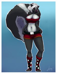 Rating: Safe Score: 0 Tags: anthro big_breasts black_body black_fur breasts clothing e621 eyewear feet female firetally fluffy fluffy_tail fur hi_res hindpaw legwear looking_at_viewer mammal markings mephitid paws purple_nose red_eyes skunk solo stirrup_legwear stirrup_stockings stockings striped_markings striped_skunk striped_tail stripes sunglasses tail tail_markings toes vivian_lerosse white_body white_fur User: bunchy7s