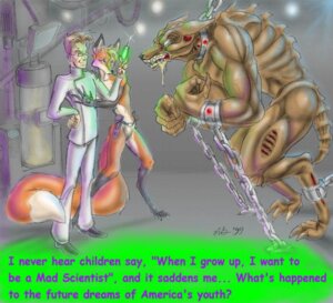 Rating: Safe Score: 0 Tags: 1999 alyn_gryphon anthro bound canid canine caption chain compression_artifacts dipstick_tail e621 english_text eye_contact eyewear female fox glasses glowing group herbert_west human lol_comments looking_at_another mad_scientist male mammal markings re-animator science_fiction scientist syringe tail tail_markings text vintage what_has_science_done User: bunchy7s