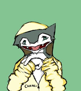 Rating: Safe Score: 0 Tags: absurd_res clothing e621 fangs fazer_(artist) front_view fur green_background green_eyes grey_body grey_fur hi_res hoodie jacket looking_at_viewer male mammal open_mouth open_smile sergal simple_background sketch smile solo teeth tongue toony topwear white_body white_fur User: bunchy7s
