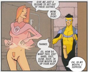 Rating: Explicit Score: 0 Tags: 1boy 1girls atom_eve casual clothing cory_walker edit english english_text female ginger human hypercasual image_comics imminent_oral invincible invincible_(comics) male mark_grayson pale_skin redhead rule34 samantha_eve_wilkins speech_bubble straight undressing User: bunchy7s