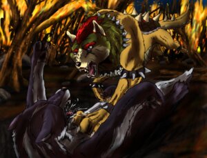 Rating: Safe Score: 0 Tags: anthro bowser canid canine canis collar detailed detailed_background duo e621 feral fire horn koopa male mammal mario_bros nintendo plant scalie spikes tail toony tree unknown_artist wolf wood User: bunchy7s