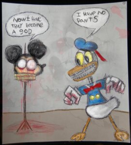 Rating: Questionable Score: 0 Tags: anatid anseriform anthro avian bird blood bodily_fluids bottomless clothed clothing colored_sketch dialogue disney domestic_duck donald_duck duck duo e621 empty_eyes english_text gore hat headgear headless headwear house_mouse impalement inside lord_of_the_flies male mammal mickey_mouse mouse murid murine nightmare_fuel rodent sailor_cap sailor_uniform sketch soul_devouring_eyes standing text uniform washyourhandsman what User: bunchy7s