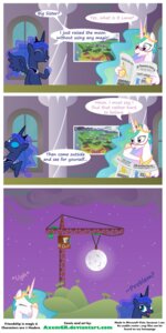 Rating: Safe Score: 0 Tags: 2012 absurd_res avian axemgr bird blue_body blue_feathers blue_hair castle comic crane_(bird) crown derpy_hooves_(mlp) dialogue duo_focus e621 english_text equid equine eyewear facepalm feathered_wings feathers female feral friendship_is_magic glasses group gruiform hair hasbro headgear hi_res horn horse long_hair mammal map multicolored_hair my_little_pony mythological_creature mythological_equine mythology newspaper pony princess_celestia_(mlp) princess_luna_(mlp) royalty sibling_(lore) sister_(lore) sisters_(lore) text trolling unicorn url winged_unicorn wings User: bunchy7s