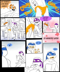 Rating: Questionable Score: 0 Tags: absurd_res anthro cheetos clothing comic donatello_(tmnt) e621 english_text food frito-lay hi_res humor kamechuu leonardo_(tmnt) male michelangelo_(tmnt) reptile scalie teenage_mutant_ninja_turtles text turtle underwear User: bunchy7s