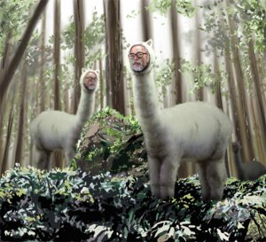 Rating: Safe Score: 0 Tags: camelid detailed_background e621 forest group hayao_miyazaki llama male mammal nature outside plant tree what wood User: bunchy7s