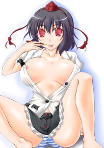 Rating: Explicit Score: 0 Tags: 1girls black_hair breasts breasts_apart female fujiwara_aki hat large_breasts nipples open_clothes open_shirt panties pen rule34 shameimaru_aya shirt short_hair skirt solo striped striped_panties touhou underwear User: bunchy7s