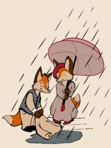 Rating: Safe Score: 0 Tags: anthro black_nose canid canine chivalry clothed clothing duo e621 eyes_closed female fox fur hair holding_object holding_umbrella male mammal orange_body orange_fur outside puddle raining red_hair simple_background sk4ndalous smile standing thatwhitefox umbrella victorian white_background white_body white_fur User: bunchy7s