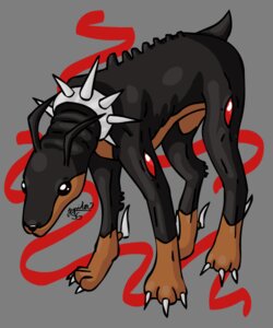 Rating: Safe Score: 0 Tags: 5:6 abstract_background alpha_channel bandai_namco black_body black_eyes black_nose brown_body canid canine claws collar digimon digimon_(species) digitigrade dobermon e621 feral jupiter_sg male mammal markings pointy_ears prick_ears quadruped simple_background solo spiked_collar spikes transparent_background User: bunchy7s