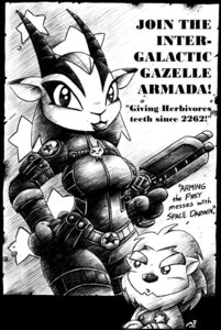 Rating: Safe Score: 0 Tags: antelope anthro army bovid breasts clothing drake_fenwick duo e621 english_text fantasy felid female front_view futuristic gazelle gun holding_object holding_weapon humor lion mammal military monochrome pantherine poster poster_template propaganda ranged_weapon recruitment_poster space spandex text tight_clothing weapon User: bunchy7s