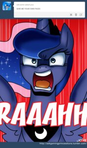 Rating: Safe Score: 0 Tags: angry ask_blog blue_body blue_eyes blue_feathers blue_fur blue_hair e621 equid equine feathered_wings feathers female feral friendship_is_magic fur hair hasbro horn john_joseco looking_at_viewer mammal my_little_pony mythological_creature mythological_equine mythology open_mouth princess_luna_(mlp) solo user_avatar war_face winged_unicorn wings yelling User: bunchy7s