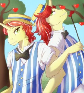Rating: Safe Score: 0 Tags: anthro anthrofied apple bow_(feature) bow_tie brother_(lore) brothers_(lore) clothing duo e621 equid equine flam_(mlp) flim_(mlp) food friendship_is_magic fruit hasbro horn identical_twins male mammal my_little_pony mythological_creature mythological_equine mythology pattern_clothing pattern_topwear plant shirt sibling_(lore) silvyr striped_clothing striped_topwear stripes topwear tree twins_(lore) unicorn User: bunchy7s