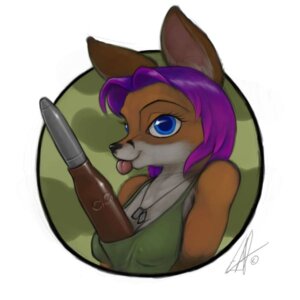 Rating: Questionable Score: 0 Tags: 1:1 ammo_fetish ammunition anthro black_nose blep blue_eyes breasts canid canine clothed clothing dog_tags e621 female fox geena_gonorah hair ipoke mammal military purple_hair shell shirt solo tank_top tongue tongue_out topwear User: bunchy7s