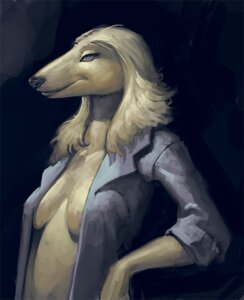 Rating: Safe Score: 0 Tags: anthro blue_eyes breasts canid canine canis clothing domestic_dog e621 female fur hair long_hair mammal ratwell smile solo tan_body tan_fur white_hair User: bunchy7s