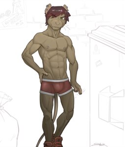 Rating: Safe Score: 0 Tags: 2012 abs anthro biceps biped boxer_briefs brown_body brown_fur bulge clothed clothing e621 ear_piercing footwear fur green_eyes hair looking_at_viewer male mammal murid murine muscular muscular_anthro muscular_male navel nipple_piercing nipples pecs piercing rat rat_(woofwoofwoof) red_hair rodent shoes signature smile sneakers solo standing superslickslasher tail teeth topless underwear whiskers User: bunchy7s