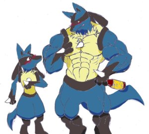 Rating: Safe Score: 0 Tags: abs anthro biceps big_muscles black_body black_fur blue_body blue_fur blush canid canine duo e621 fur generation_4_pokemon lucario male mammal muscleartguy muscular muscular_male nintendo pecs pokemon pokemon_(species) red_eyes simple_background size_difference smile smirk spikes tail white_background yellow_body yellow_fur User: bunchy7s
