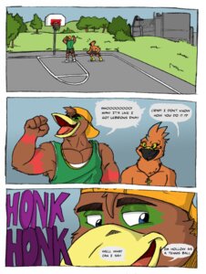Rating: Safe Score: 0 Tags: 2013 abs anthro avian basketball basketball_court beak bird bucerotiform clothed clothing comic court dialogue duo e621 english_text falcon falconid grin hi_res hoopoe hybrid hyperfalcon male muscular pecs regdeh rthur smile text traffic User: bunchy7s