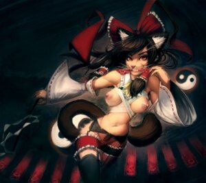 Rating: Explicit Score: 0 Tags: 2012 animal_ears bow breasts clothes feline female garter_belt hair japanese_clothes looking_at_viewer nazerine nipples pussy reimu_hakurei rule34 solo touhou wand yin_yang User: bunchy7s