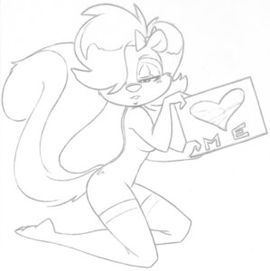 Rating: Safe Score: 0 Tags: 2008 anthro big-e6 biped e621 eyebrows eyelashes female fifi_la_fume fluffy fluffy_tail hair hair_over_eye half-closed_eyes heart_symbol kneeling mammal markings mephitid monochrome mostly_nude narrowed_eyes one_eye_obstructed ribbons simple_background skunk solo striped_markings striped_tail stripes tail tail_markings tiny_toon_adventures toony warner_brothers white_background User: bunchy7s