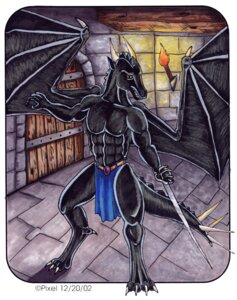 Rating: Safe Score: 0 Tags: 2002 anthro biped black_body bottomwear clothed clothing detailed_background digitigrade dragon dungeons_and_dragons e621 european_mythology hasbro holding_melee_weapon holding_object holding_sword holding_weapon horn loincloth male melee_weapon membrane_(anatomy) membranous_wings mythological_creature mythological_scalie mythology pixel_(artist) scalie solo spikes spread_legs spreading standing sword tail topless weapon western_dragon wings wizards_of_the_coast User: bunchy7s