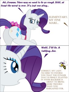 Rating: Safe Score: 0 Tags: 2013 arthropod bee bee_sting black_border blue_eyes border bsting butt comic cutie_mark dialogue duo e621 english_text equid equine female feral friendship_is_magic fur hasbro horn hymenopteran insect mammal my_little_pony mythological_creature mythological_equine mythology rarity_(mlp) reddened_butt stinger text unicorn white_body white_fur User: bunchy7s