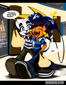 Rating: Safe Score: 0 Tags: 2011 4_fingers anthro arms_above_head bag barcode bear big_head black_body black_fur black_nose blue_hair bottomwear brown_body brown_fur clock clothed clothing collared_shirt denim denim_bottomwear denim_clothing dialogue duo e621 english_text eyes_closed eyewear eyewear_on_head fan_character fingers fully_clothed fur generation_1_pokemon giant_panda gloves_(marking) hair hand_in_pocket hand_on_head hi_res holding_object inside jeans lilchu lilchu_(character) looking_aside looking_at_another male mammal markings nintendo open_mouth open_smile orange_body orange_fur pants pockets pokemon pokemon_(species) pokemorph polo_shirt raichu rodent shirt smile speech_bubble sunglasses sunglasses_on_head tail text tongue toony topwear walking watch wearing_sunglasses white_body white_fur wristwatch yellow_eyes User: bunchy7s
