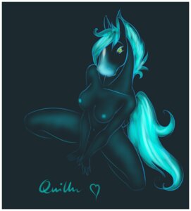 Rating: Questionable Score: 0 Tags: anthro blue_hair border breasts crouching digital_media_(artwork) e621 equid equine female hair horse looking_at_viewer mammal monochrome neon_lights nipples nude quillu simple_background solo white_border User: bunchy7s
