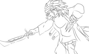 Rating: Safe Score: 0 Tags: anthro black_and_white canid canine canis claws clothing david_wolf e621 facial_markings head_markings jacket johnovex male mammal markings melee_weapon monochrome poxs simple_background solo sword topwear weapon white_background wolf User: bunchy7s