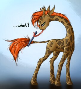 Rating: Safe Score: 0 Tags: 2014 ambiguous_gender brush brushing brushing_tail comb_(brush) cutie_mark e621 english_text feral freckles giraffe giraffid green_eyes hair hairbrush hasbro holding_brush holding_comb holding_hairbrush holding_object horn long_neck long_tongue looking_at_viewer madhotaru male mammal mouth_hold my_little_pony orange_hair ossicone personal_grooming prehensile_tongue solo text tongue tongue_out twiggy_(oc) User: bunchy7s
