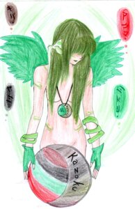 Rating: Questionable Score: 0 Tags: angel blush censored clothing colored_pencil_(artwork) convenient_censorship e621 family feathered_wings feathers female gloves green_hair hair handwear hi_res human japanese_text jewelry mammal medallion midorikazeneko necklace nude simple_background solo text traditional_media_(artwork) white_background wings User: bunchy7s