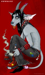 Rating: Safe Score: 0 Tags: anthro bovid caprine cigarette collar e621 goat looking_at_viewer male mammal pac piercing smoke smoking solo tail User: bunchy7s