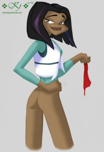 Rating: Explicit Score: 0 Tags: 1girls aj ass bottomless braceface cowboy_shot cropped_legs dark-skinned_female dark_skin female hand_on_hip holding_panties looking_at_viewer looking_back red_panties rule34 solo standing vest User: bunchy7s