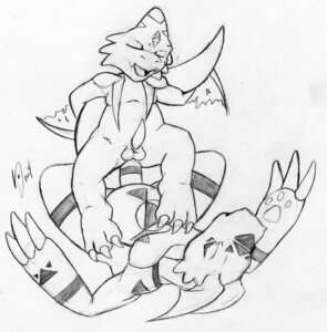 Rating: Explicit Score: 0 Tags: 2boys anthro claws cth digimon digimon_(species) dragon eyes_closed furry gay guilmon male male_only monochrome monodramon open_mouth pawpads reptile rule34 scalie tail yaoi User: bunchy7s