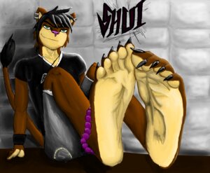 Rating: Safe Score: 0 Tags: 5_toes anklet anthro barefoot biped black_hair bottomwear brown_body brown_fur claws clothed clothing e621 feet felid foot_focus fur green_eyes hair hindpaw humanoid_feet humanoid_hands jewelry lazertooth lion looking_at_viewer male mammal pantherine pants paws pendant plantigrade pockets shirt shui smile soles solo tan_body tan_fur toes topwear wristband User: bunchy7s